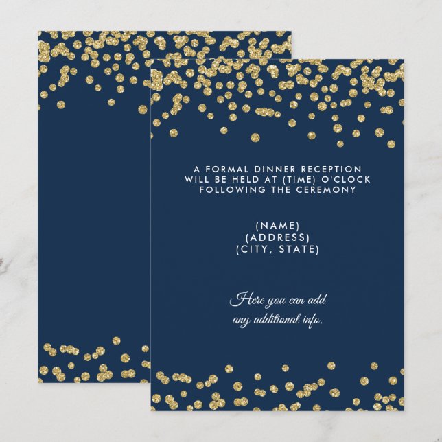 Invitation Réception de mariage Gold Faux Paillettes Confetti (Devant / Derrière)