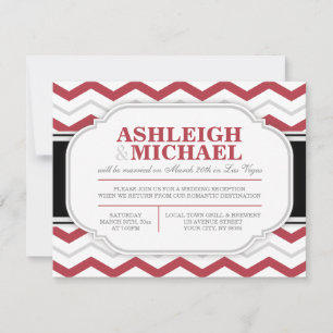 Invitation Réception de mariage grise et rouge chevron unique