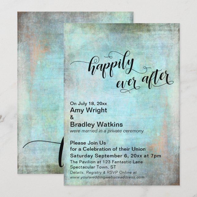 Invitation Réception de mariage Grunge Aqua Pour toujours heu (Devant / Derrière)
