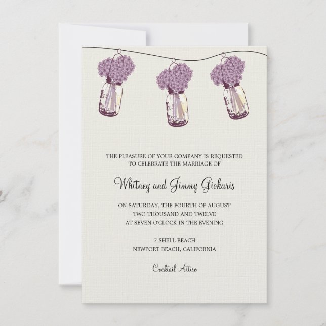 Invitation Réception de mariage Hydrangea & Mason Jar (Devant)