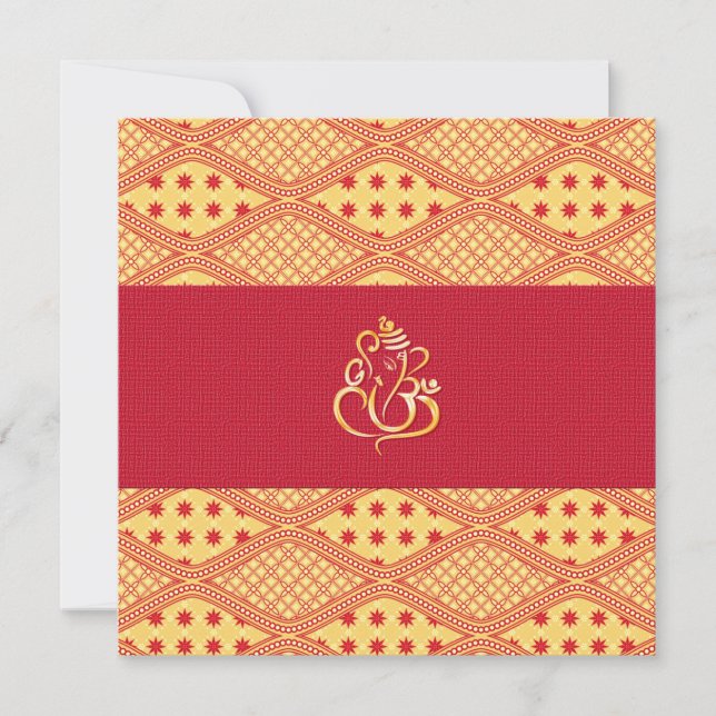 Invitation Réception de mariage indien rouge et jaune (Devant)