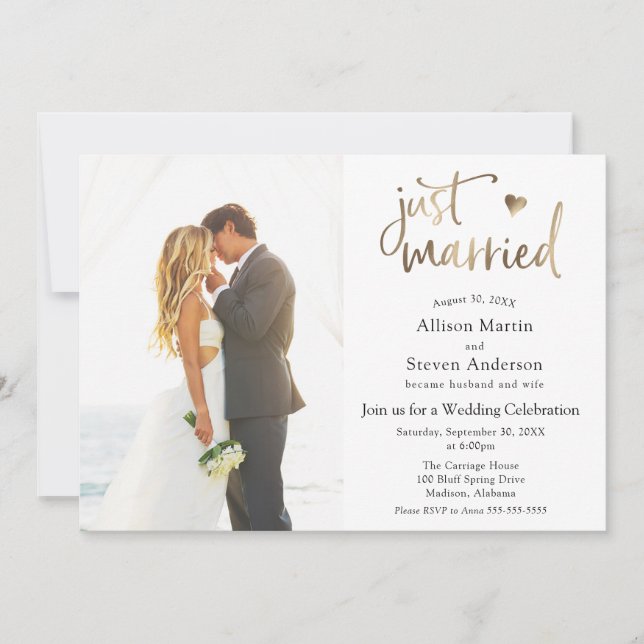 Invitation Réception de mariage juste mariés (Devant)