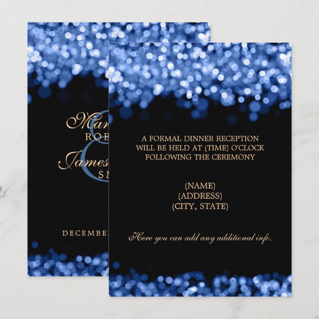 Invitation Réception de mariage Lumières bleues (Devant / Derrière)