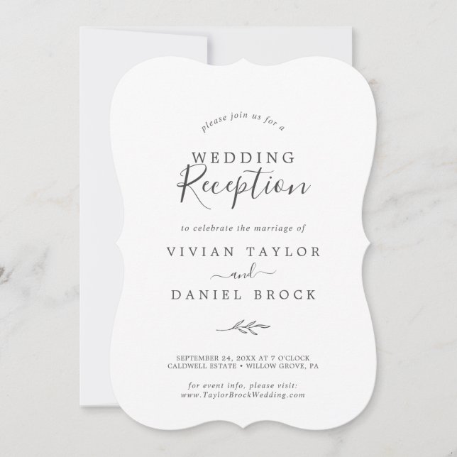 Invitation Réception de mariage Minimal Leaf | Gris foncé (Devant)