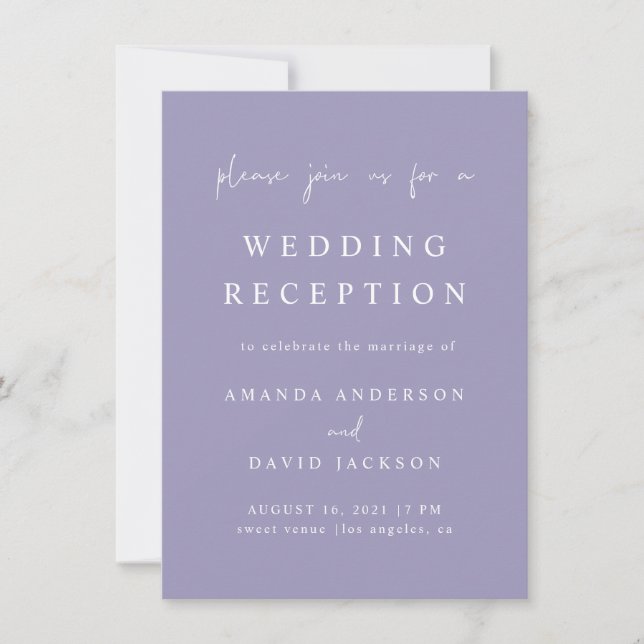 Invitation Réception de mariage minimaliste lavande violet li (Devant)