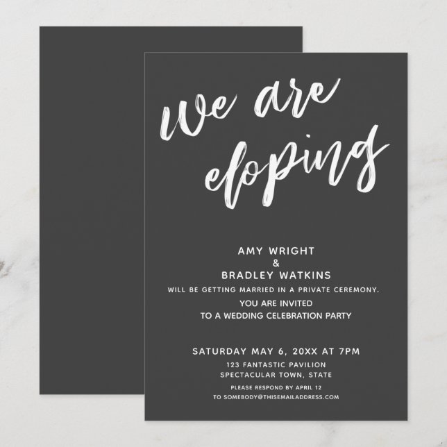 Invitation Réception de mariage moderne gris foncé nous parto (Devant / Derrière)
