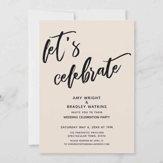 Invitation Réception de mariage moderne Let's Celebrate Cream (Devant)