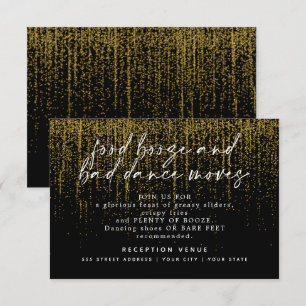 Invitation Réception de mariage moderne Paillettes or noir