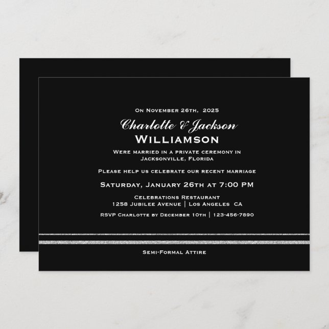 Invitation Réception de mariage moderne simple noir (Devant / Derrière)