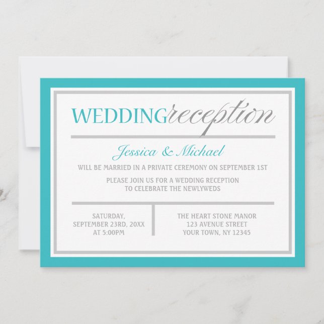 Invitation Réception de mariage moderne Turquoise Grey Invita (Devant)