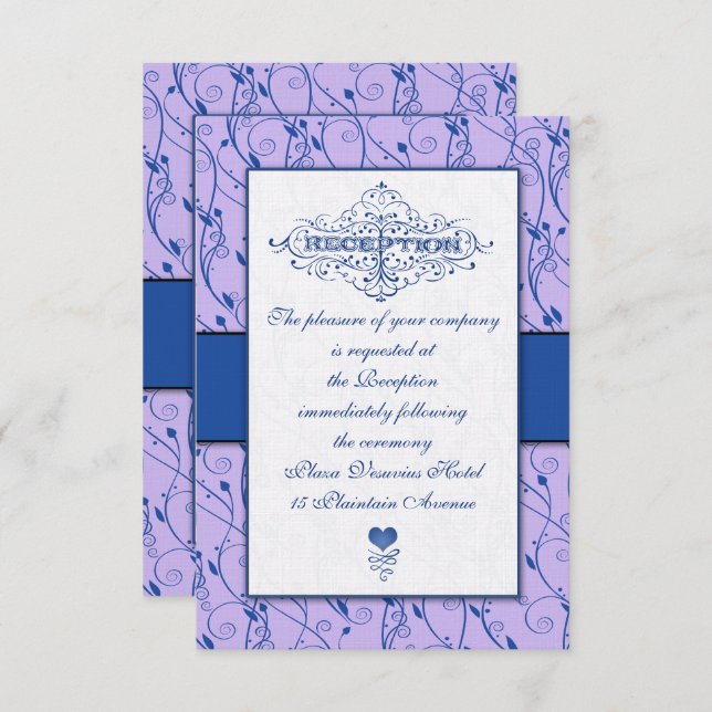 Invitation Réception de mariage Monogram Royal Blue Lilac Swi (Devant / Derrière)
