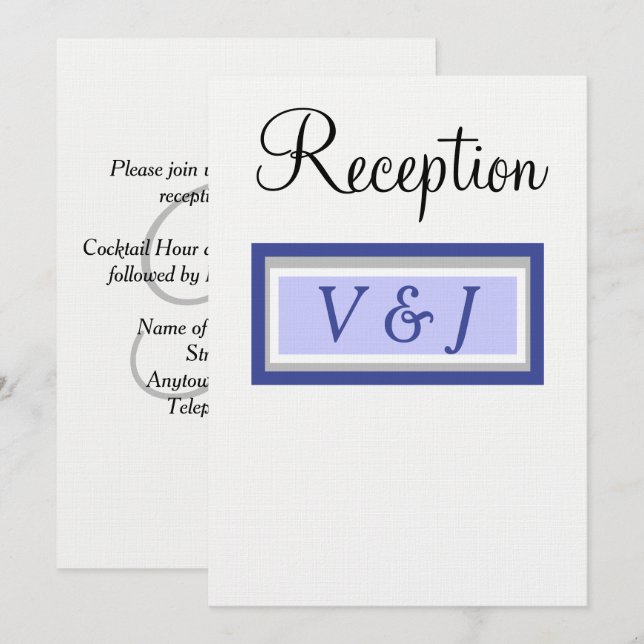 Invitation Réception de mariage Monogramme Pervenche (Devant / Derrière)