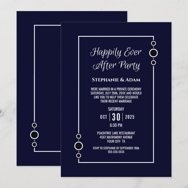 Invitation Réception de mariage Navy Blue Happily Ever After (Devant / Derrière)