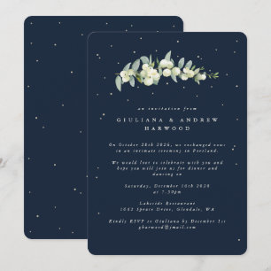 Invitation Réception de mariage Navy foncé Snowberry + Eucaly