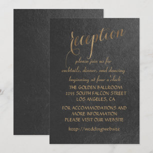 Invitation Réception de mariage noir avec feuilles d'or charm