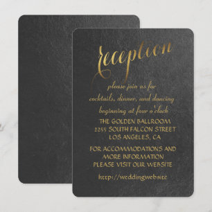 Invitation Réception de mariage noire de charme Gold Foil