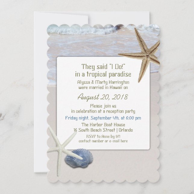 Invitation Réception de mariage Ocean Beach Starfish (Devant)