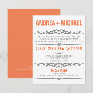 Invitation Réception de mariage orange et gris uniquement Inv