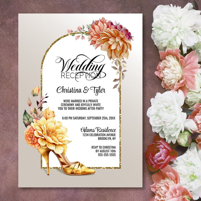 Invitation Réception de mariage Orange Gold Floral Arch (Créateur téléchargé)