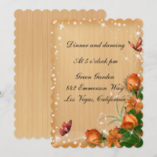 Invitation Réception de mariage papillon floral en bois rusti
