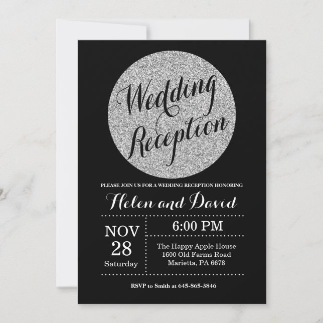 Invitation Réception de mariage Parties scintillant d'argent  (Devant)