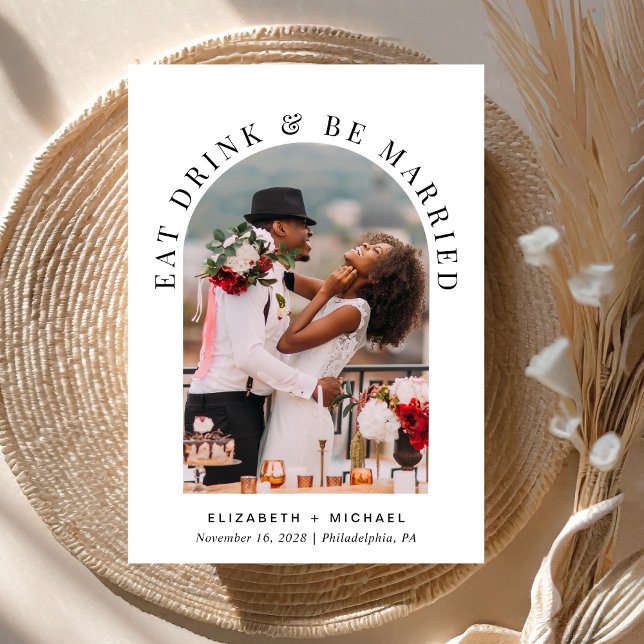 Invitation Réception de mariage photo d'arch moderne chic (Celebrate your love story with a reception invitation showcasing your photo in an elegant arch frame)