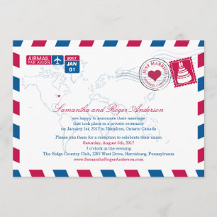Invitation Réception de mariage post Ontario Canada Air Mail