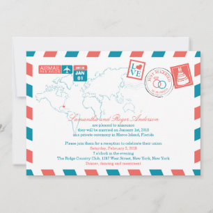Invitation Réception de mariage postale par avion de Floride