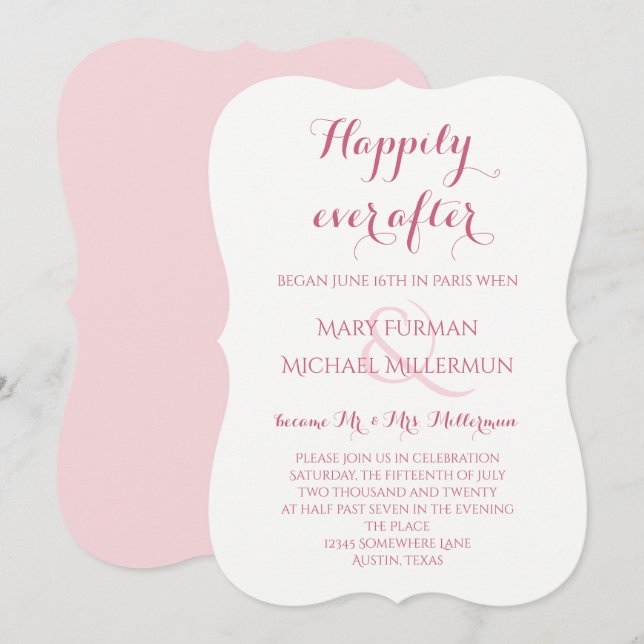 Invitation Réception de mariage postérieur Rose et Blush Rose (Devant / Derrière)