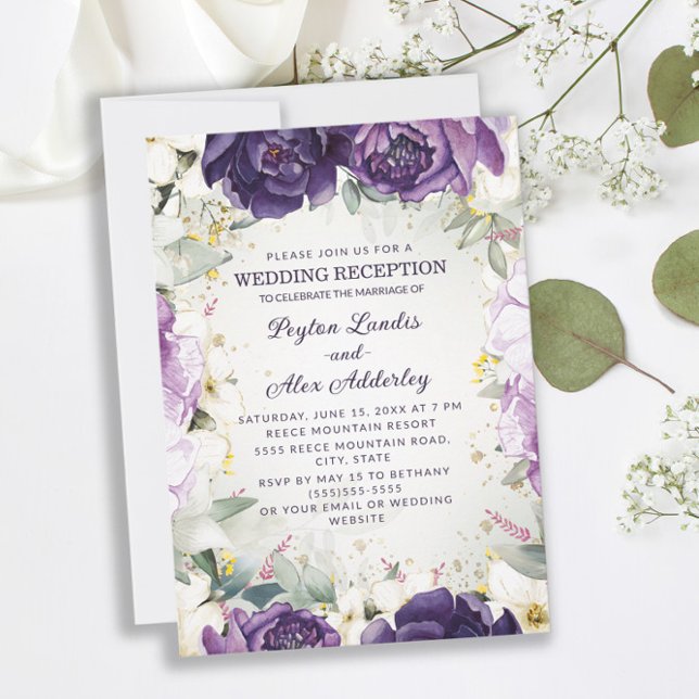 Invitation Réception de mariage romantique aux fleurs violett (Créateur téléchargé)