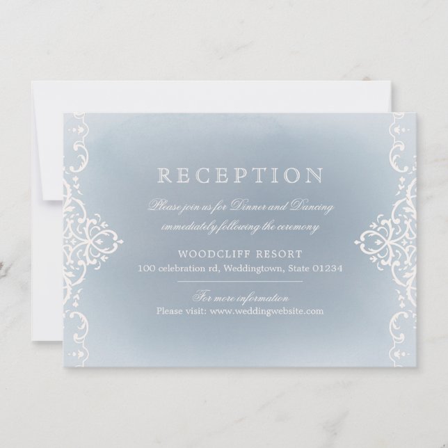 Invitation Réception de mariage romantique bleu-duché (Devant)