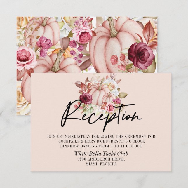 Invitation Réception de mariage rose Citrouille d'automne (Devant / Derrière)
