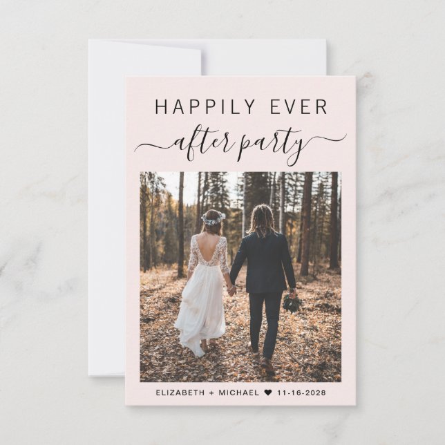 Invitation Réception de mariage rose de script chic (Devant)