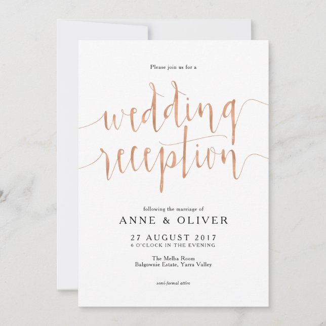 Invitation Réception de mariage rose Gold (Devant)