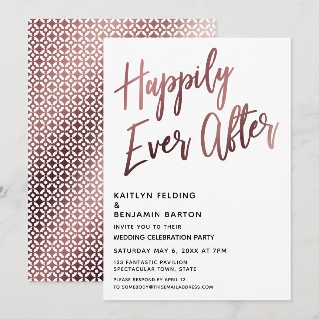 Invitation Réception de mariage Rose Gold Happily Ever After (Devant / Derrière)