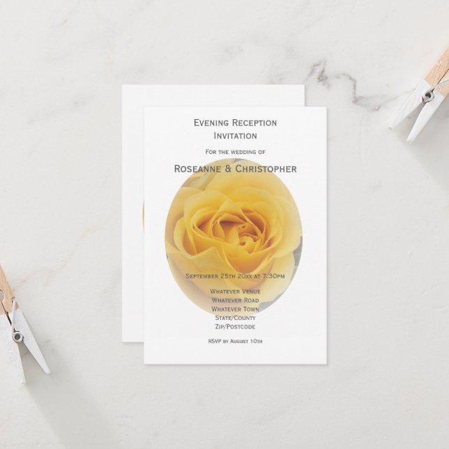 Invitation Réception de mariage rose jaune (Devant/Arrière en situation)