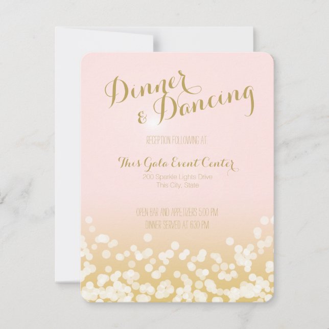 Invitation Réception de mariage rose poudré et paillettes dor (Devant)