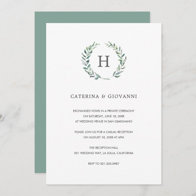 Invitation Réception de mariage rustique avec monogramme de s (Devant / Derrière)