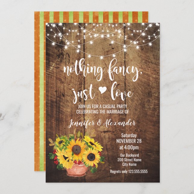 Invitation Réception de mariage rustique avec tournesols (Devant / Derrière)