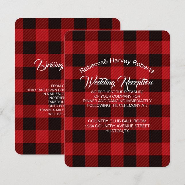 Invitation réception de mariage rustique d'hiver à carreaux d (Devant / Derrière)