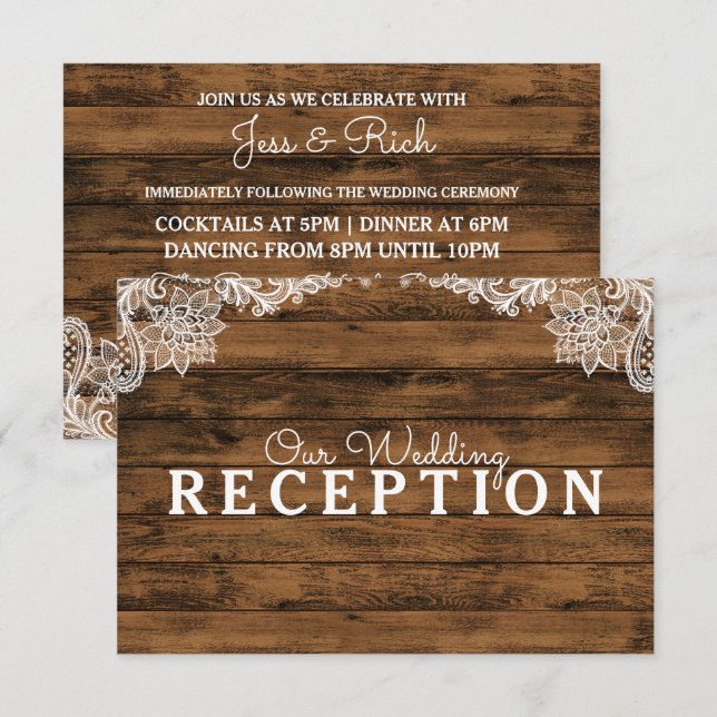 Invitation Réception de mariage rustique en bois de grange et (Devant / Derrière)