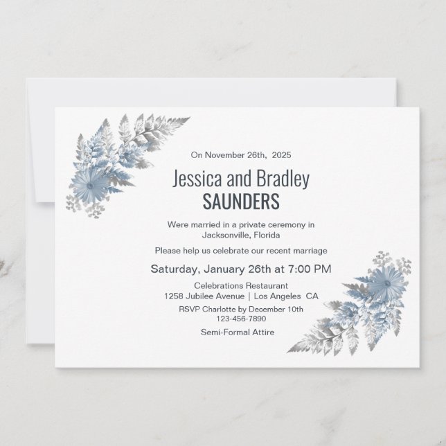 Invitation Réception de mariage Silver Fern (Devant)