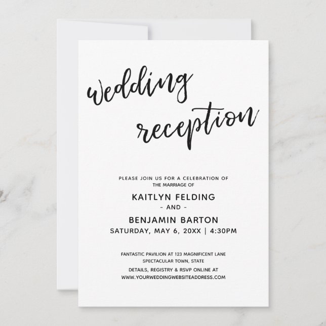 Invitation Réception de Mariage Simple Écriture Manuscrite Mo (Devant)