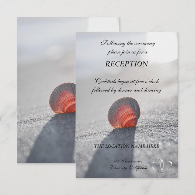 Invitation Réception de mariage simple plage coquillages, coe (Devant / Derrière)