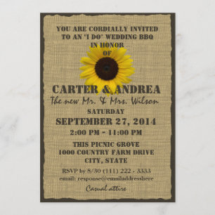 Invitation Réception de mariage Sunflower et Burlap BBQ