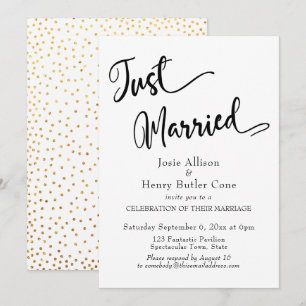 Invitation Réception de mariage, tout juste mariés, Confettis