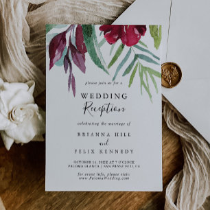 Invitation Réception de mariage tropical floral calligraphié