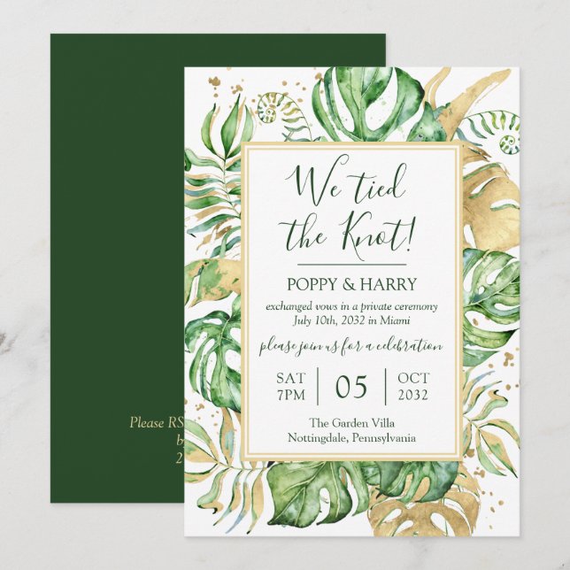Invitation Réception de mariage Tropical We Tied the Knot Elo (Devant / Derrière)
