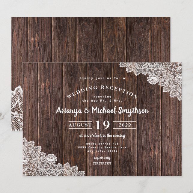 Invitation Réception de mariage uniquement avec dentelle rust (Devant / Derrière)