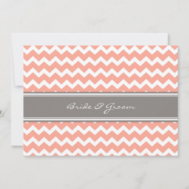 Invitation Réception De Mariage Uniquement Coral Gris Chevron (Devant)